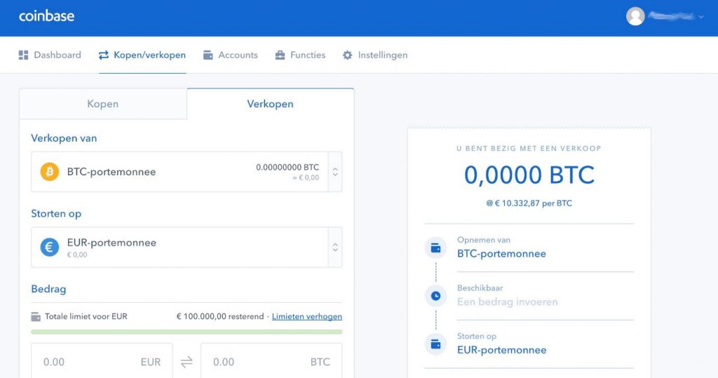 Coinbase BBitcoin verkopen