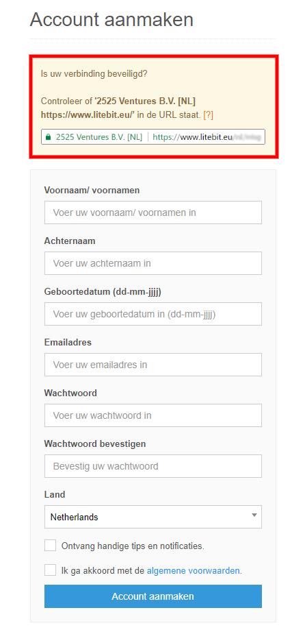 LiteBit account registratie