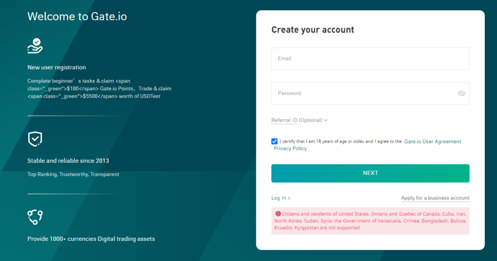 Account Gate.io