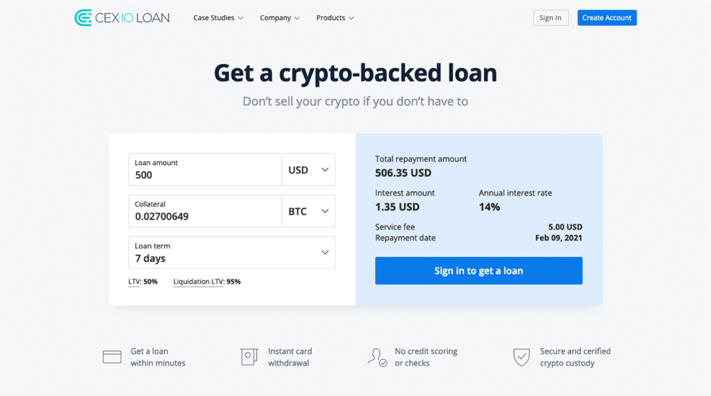 CEX.io crypto loan