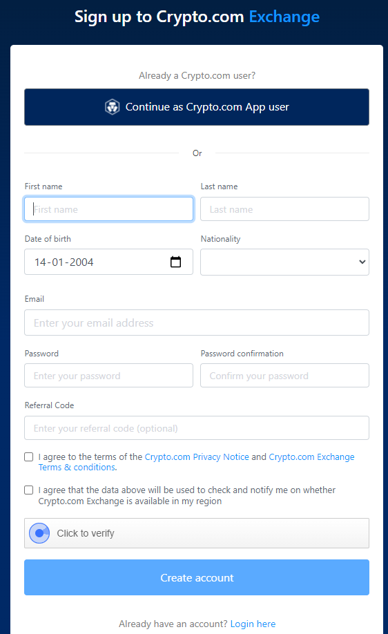 account aanmaken Crypto.com